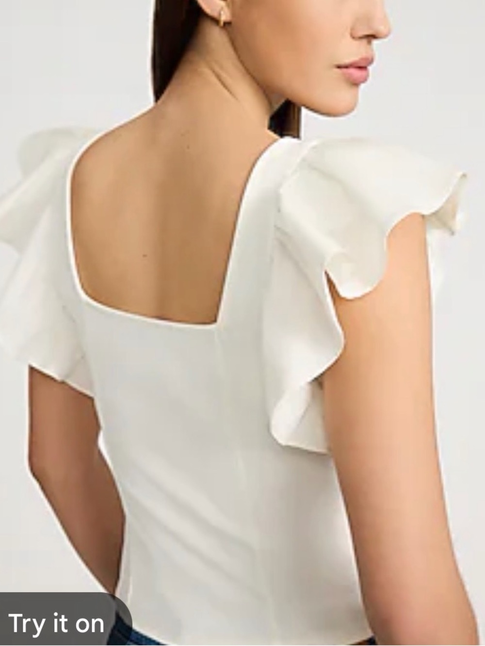 White or black Square Neck Ruffle Sleeve Top